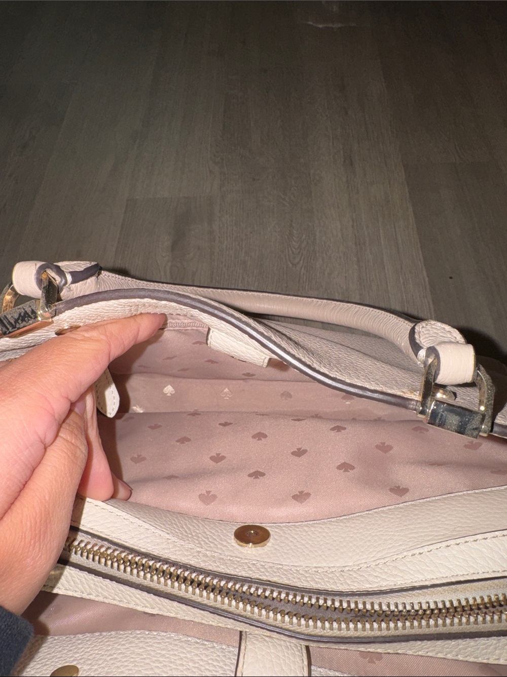 kate spade Neutral Beige Pebbled Leather Tote with Gold Hardware - Picture 3 of 10